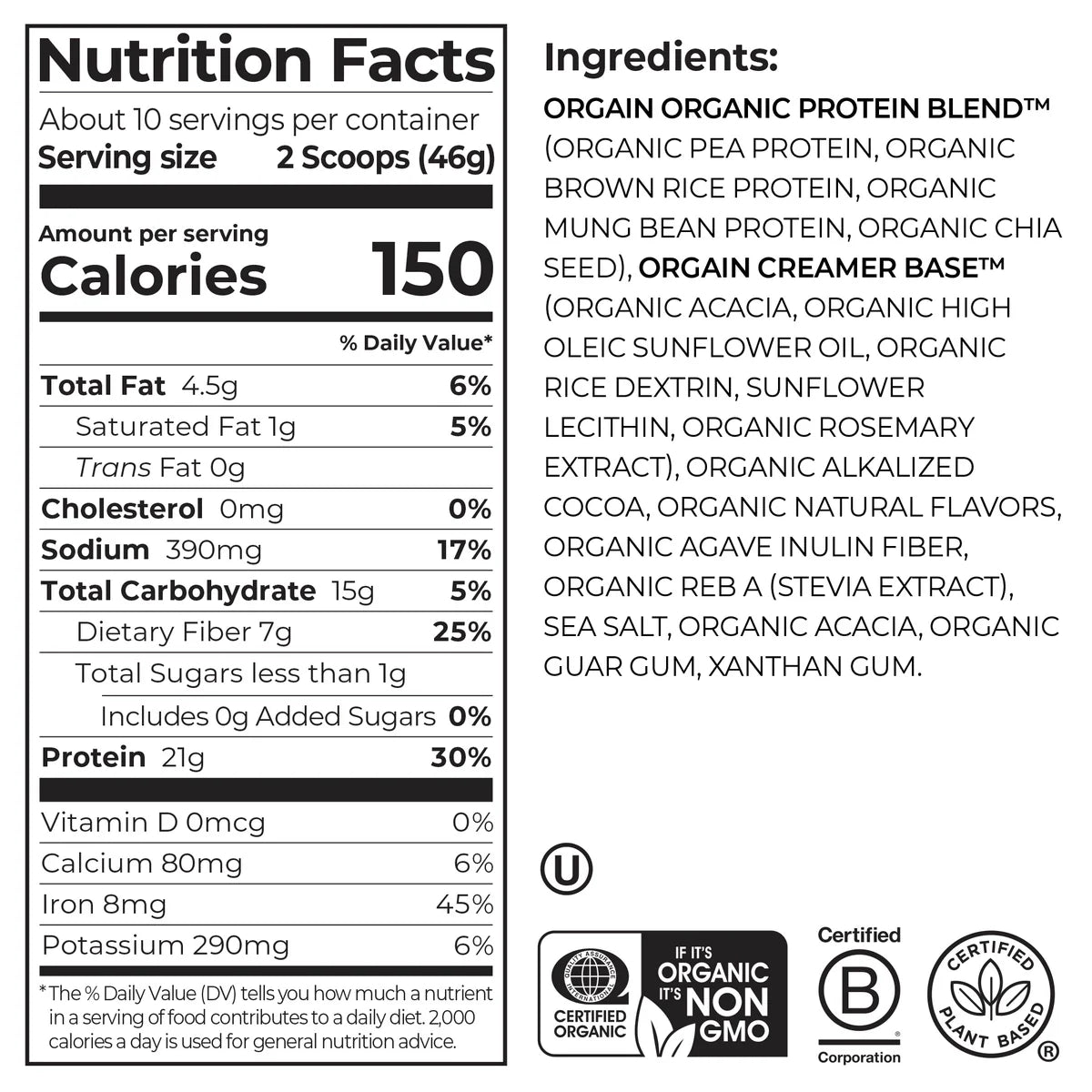 Organic Protein™ Plant Based Protein Powder - Creamy Chocolate Fudge