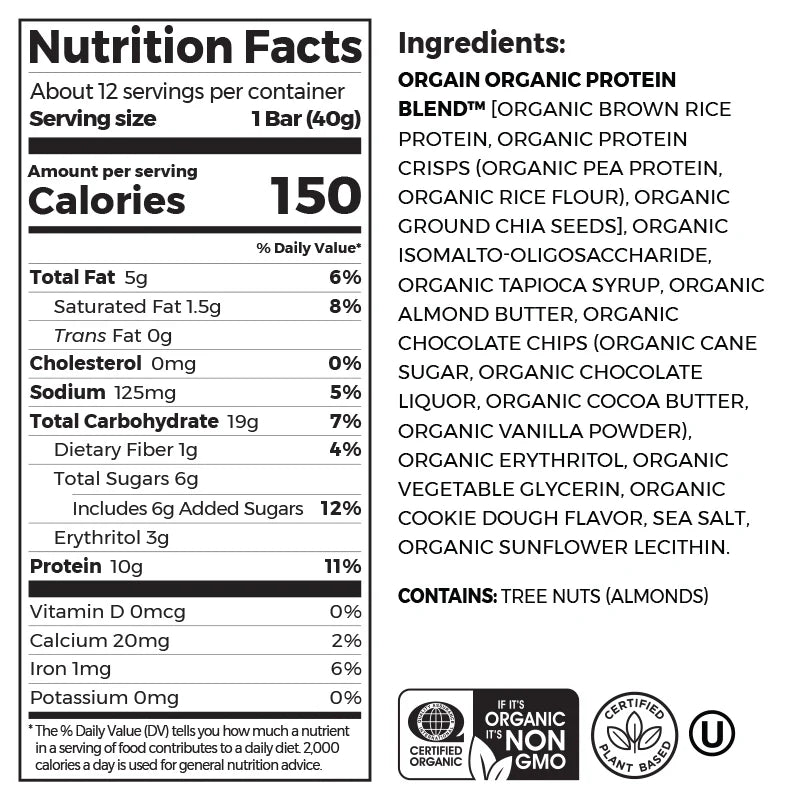 Organic Protein Bar - Chocolate Chip Cookie Dough